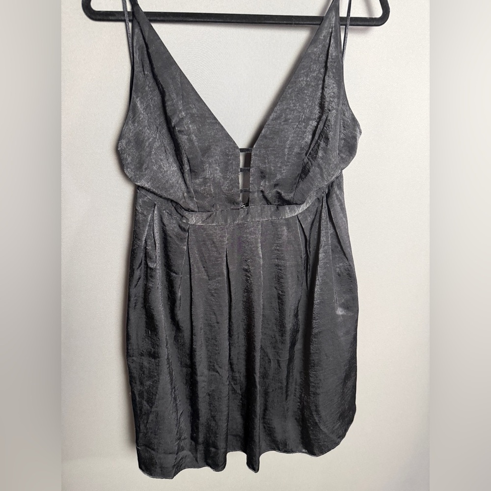 Free People Satin V-Neck Little Black Dress